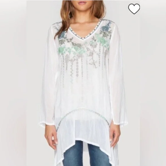 Johnny Was embroidered Vneck Long georgette tunic size XS floral - Picture 1 of 3